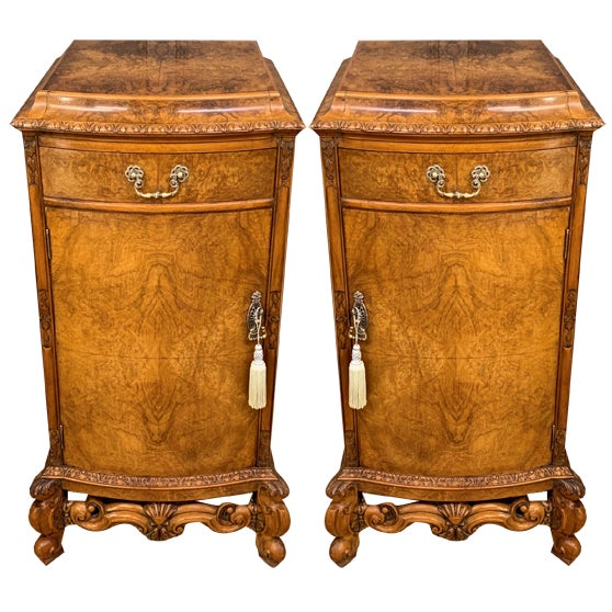 Tall Burr Walnut Pedestals, 1910, Set of 2 For Sale