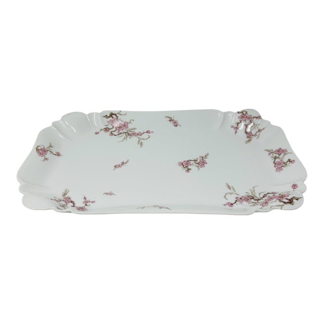 Antique Haviland Limoges Platter | Schleiger 222 Pink Floral Pattern | H&Co L France 1888-1896 | Scalloped Victorian Serving Dish For Sale