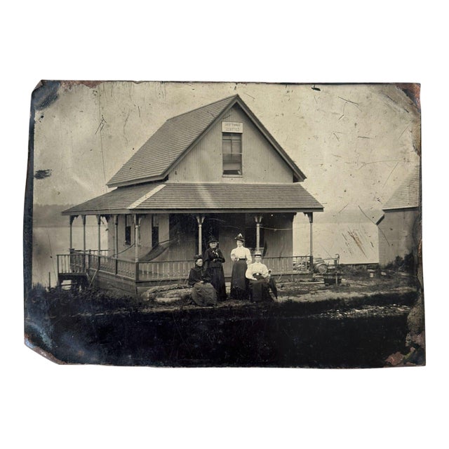 Antique Tintype Group Portrait at "Sunny Side Cottage," Circa Late 19th Century For Sale