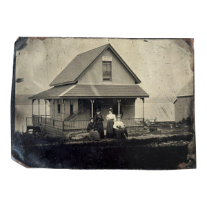 Antique Tintype Group Portrait at "Sunny Side Cottage," Circa Late 19th Century