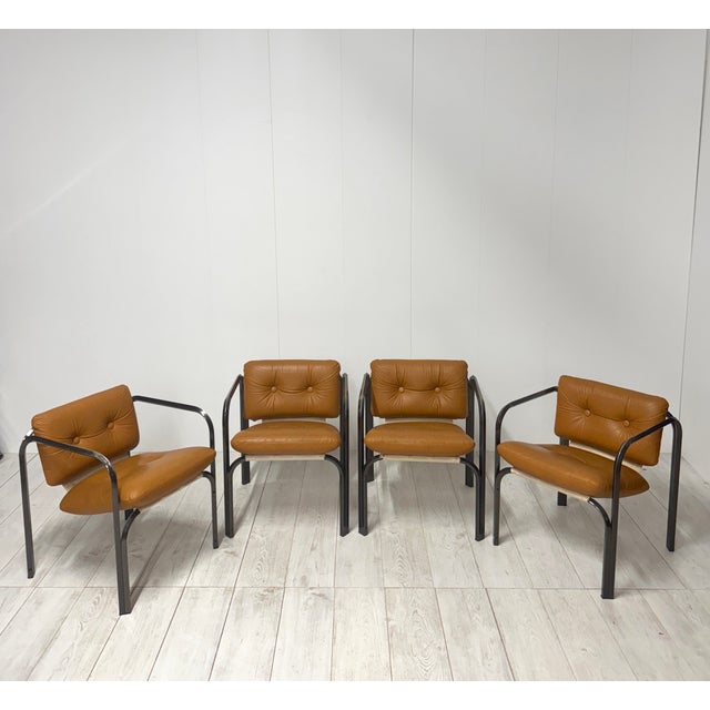 Italian Leather Chairs, 1970s, Set of 4, in Good conditions. Designed 1970 to 1979