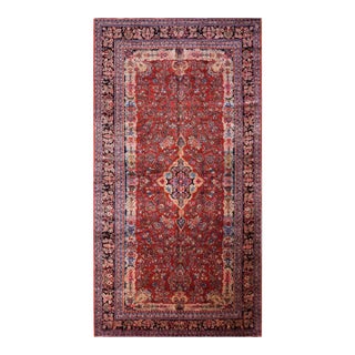 Distinctive Kazvin Motif on a Red-Scarlet Background Color With Masterful Medallion Design Antique Persian Rug For Sale