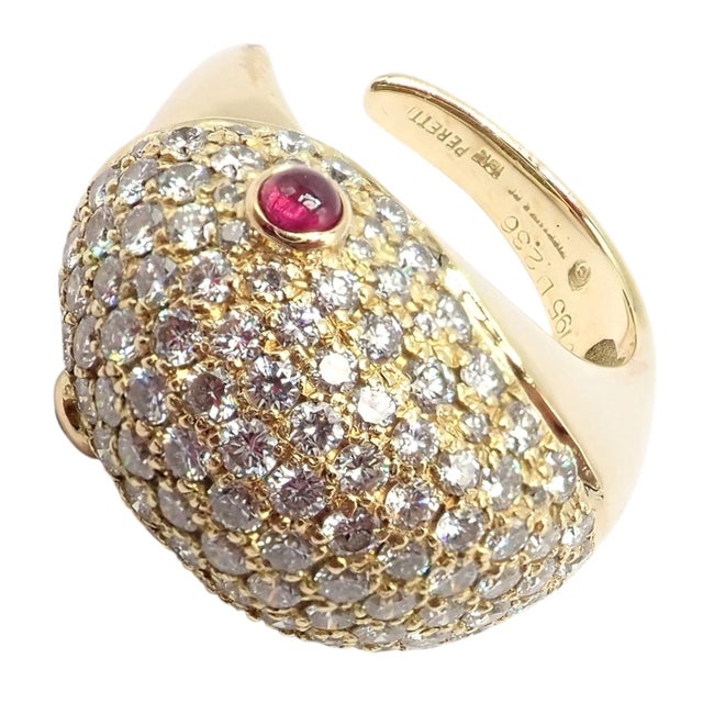 Elsa Peretti Vintage Tiffany & Co. Elsa Peretti Yellow Gold Diamond Ruby Bird Ring, Size 5 For Sale - Image 4 of 17