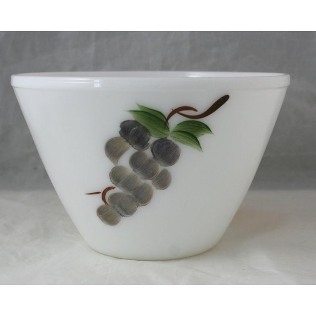 Vintage Fire King & Gay Fad Studios Fruit Pattern Mixing Bowl Hand-painted enamel grapes, peaches, and pears This vintage...