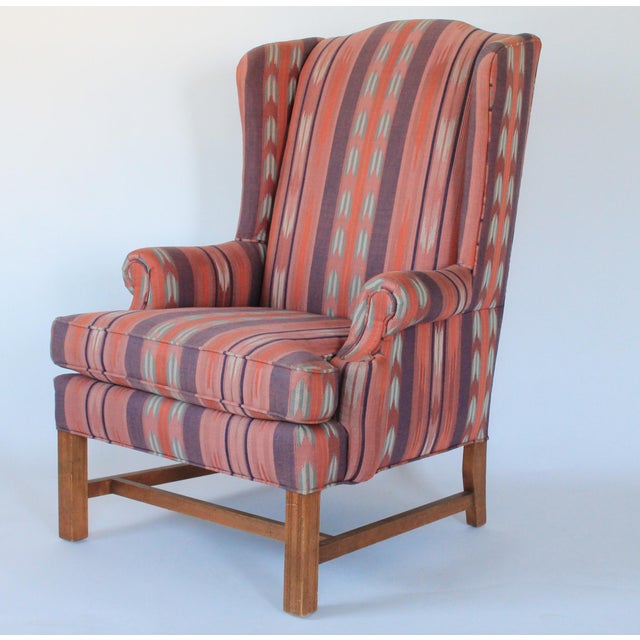 Vintage Chippendale style wingback chair by Bachman Furniture with southwestern style upholstery. Makers mark under seat...
