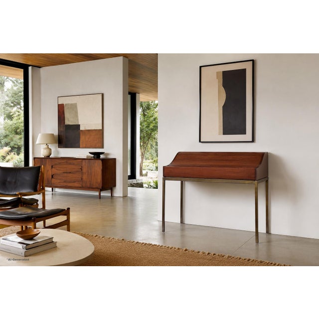 An exceptional and increasingly hard-to-find mid-century modern roll top desk designed by John Kapel for Glenn of...