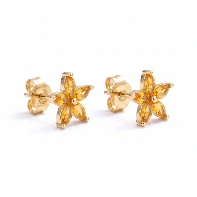 Not Yet Made - Made To Order Dainty Citrine Flower Stud Earrings, Floral Gemstone Earrings, Jewelry Gift for Her - A Pair For Sale - Image 5 of 5