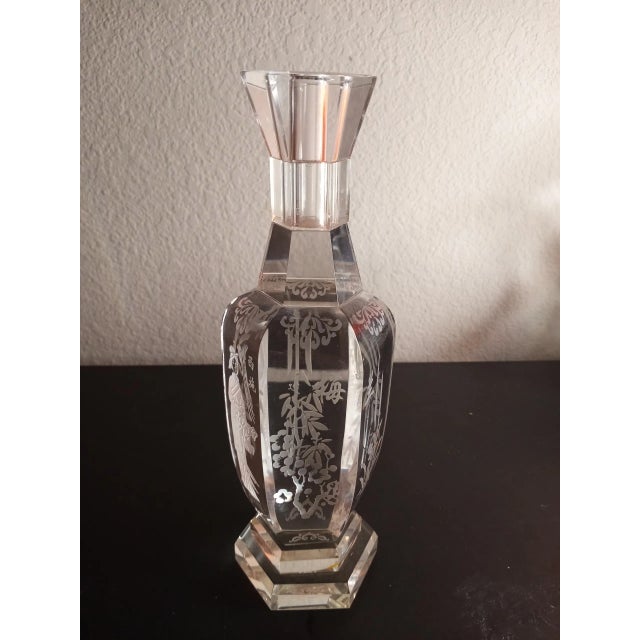 1950s Chinoiserie Clear Crystal Candlestick For Sale - Image 5 of 7