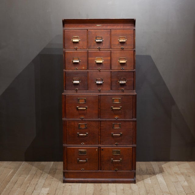 Victorian Antique Mahogany Yawman and Erbe 15 Drawer Modular File Cabinet c.1910 For Sale - Image 3 of 18