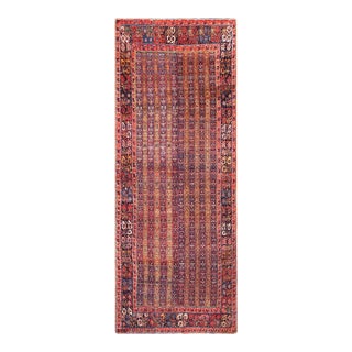 A Allover-Geometric Design Antique Persian Bijar Gallery Rug With Red Background Color For Sale