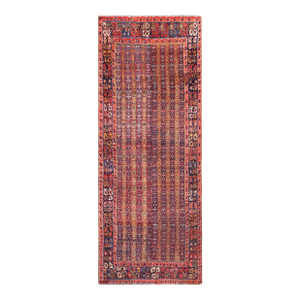 A Allover-Geometric Design Antique Persian Bijar Gallery Rug With Red Background Color