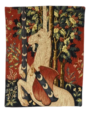 1980s Allan Waller Ltd. Point De l'Halluin Tapestries, Lady and the Unicorn Panel #1