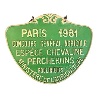 Vintage French Percheron Horse Competition Plaque, Paris 1981 For Sale