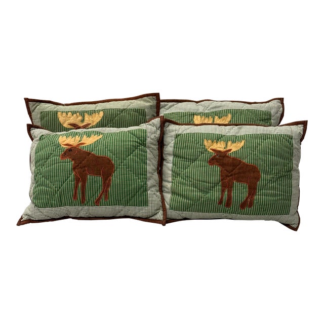 White Arrows Home Moose Appliqué Pillows, Set of Four For Sale