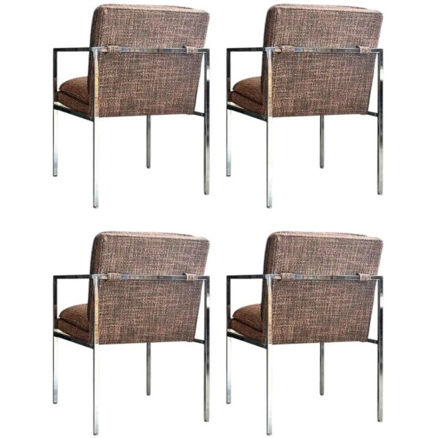 Newly Upholstered Minimalist Milo Baughman-Style Chrome Armchairs, Set of 4 For Sale - Image 10 of 18