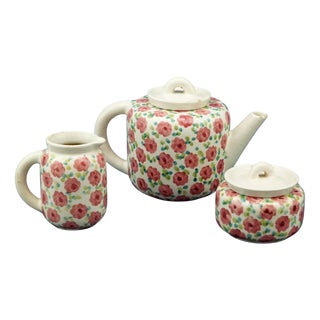 Art Deco Ceramic Service with Teapot, Milk Jug and Sugar Bowl from Rometti, Umberide, Italy, 1920s, Set of 3 For Sale