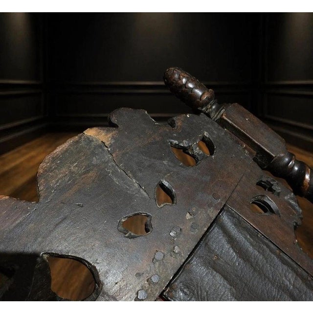 Brown Antique Carved Oak Hall Chair with Cherub Crest and Barley Twist, 1800s For Sale - Image 8 of 10