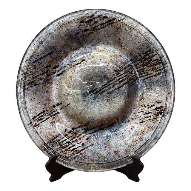 Large Glazed Grey & Black Handcrafted Mexican Charger Plate For Sale