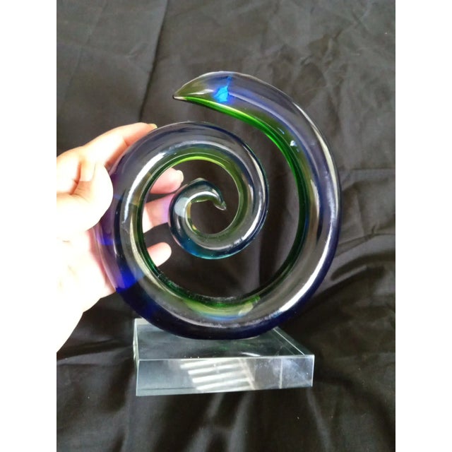 Italian 1980s Murano Style Italy Blue Green Sommerso Art Glass Swirl Sculpture For Sale - Image 3 of 6