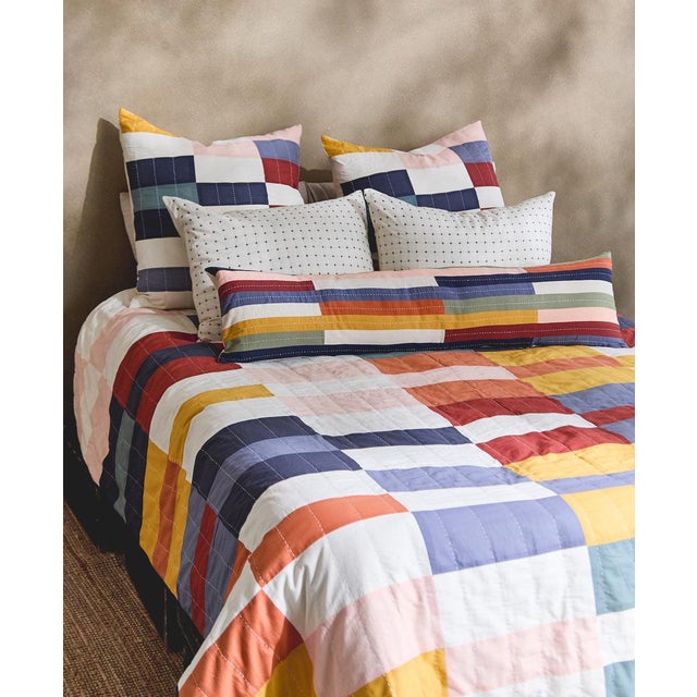 Anchal Multi-Check Patchwork Quilt Bedding, King Size For Sale - Image 4 of 8