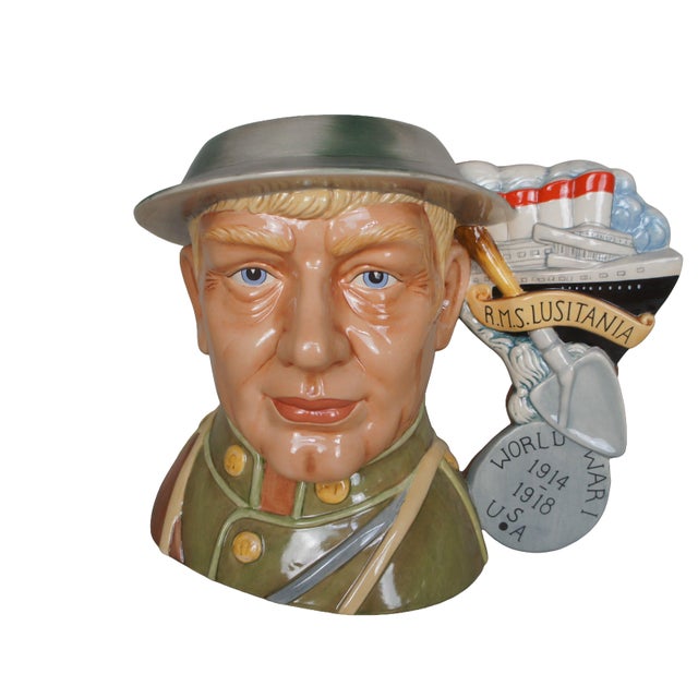 Vintage Royal Doulton 7267 porcelain character jug pitcher of World War I from the US Wars collection. Depicts an American...