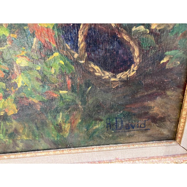 Art Deco 1930s Original French Oil Painting Grape Harvest in Burgandy signed by A David For Sale - Image 3 of 3