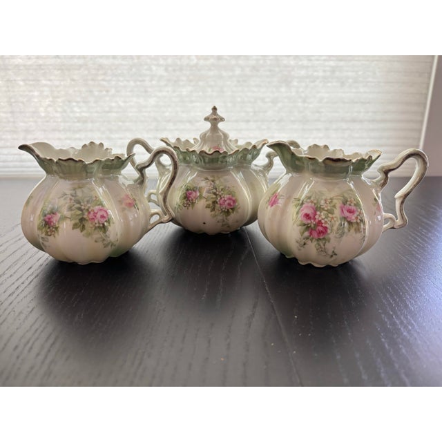 Antique Rs Prussia Porcelain Creamer and Lidded Sugar Bowl Set - Set of 3 For Sale - Image 4 of 8