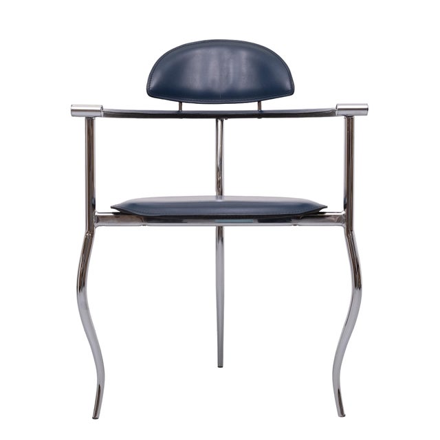 Set of 4 'Marilyn Stiletto' dining chairs, Arrben Italy, 1970s Three-legged chrome legs. Great Design. Dark Blue Color....