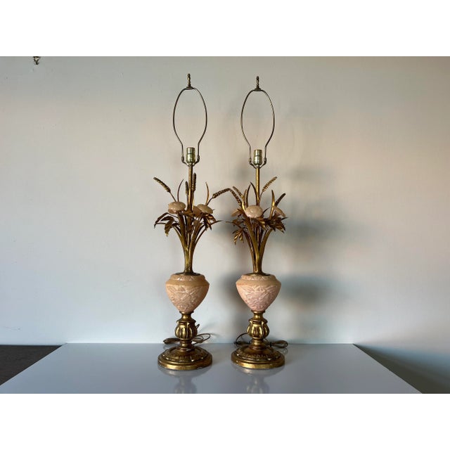 Italian Hollywood Regency Carved Marble Sheaf- Of -Wheat Table Lamps - A Pair/ Sold For Sale - Image 13 of 13