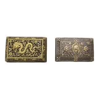 Tibetan Silver and Gilt Scent Boxes - A Pair of 2 For Sale