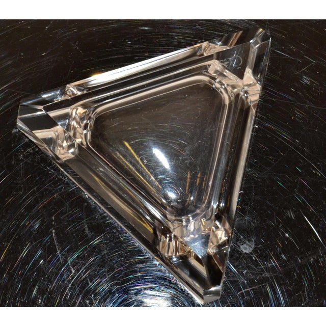 Transparent Ceska Crystal Prism Cut Triangle Ashtray Beveled Edges Art Deco Bohemian Glass For Sale - Image 8 of 13