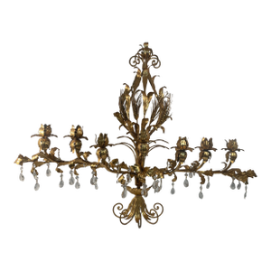 Large Mid 20th Century Italian Gilt Tole Candelabra Style Sconce With Crystals