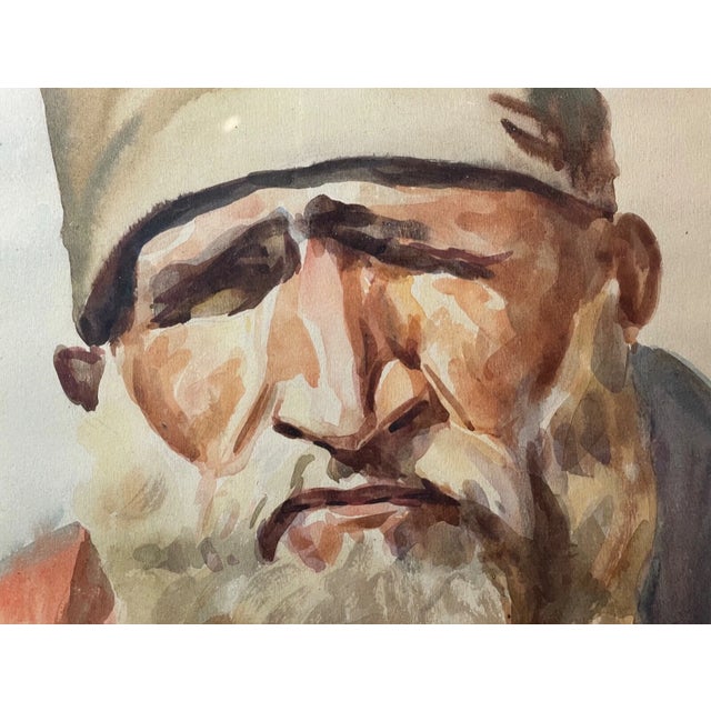 1960s Rare Ustad Ghaussuddin Afganistan Blind Man Watercolor Portrait Painting For Sale - Image 12 of 12