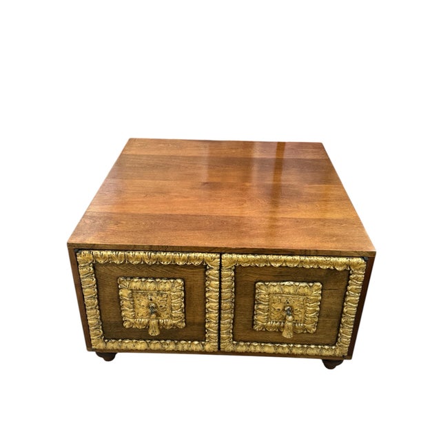 Spanish Revival Vintage Hollywood Regency Carved Giltwood Cube Console or Coffee Table For Sale - Image 3 of 12