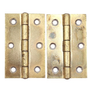 Pair of Vintage 1.875 X 3 In. Brass Plated Steel Cabinet Door Hinges For Sale