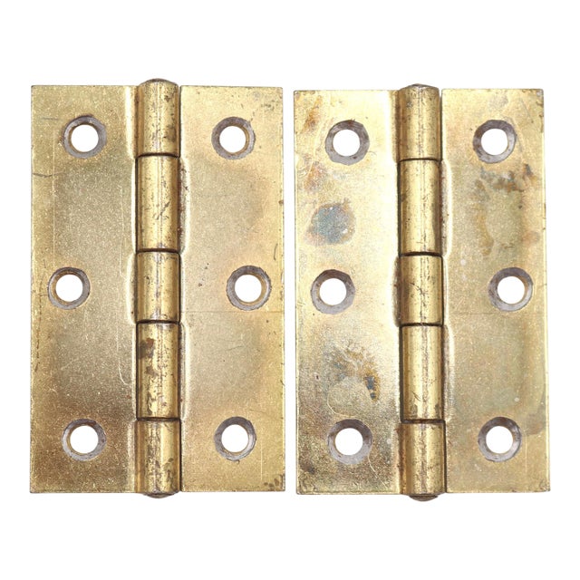 Pair of Vintage 1.875 X 3 In. Brass Plated Steel Cabinet Door Hinges For Sale