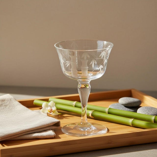 Noritake Mid 20th Century Mid Century Modern Sasaki Noritake Bamboo Etched Crystal Cordial Liqueur Dessert Glasses - Set of 11 For Sale - Image 4 of 10