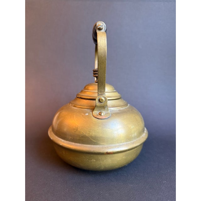 Early 19th Century Vintage Brass Tea Kettle With Wooden Handle For Sale - Image 5 of 9