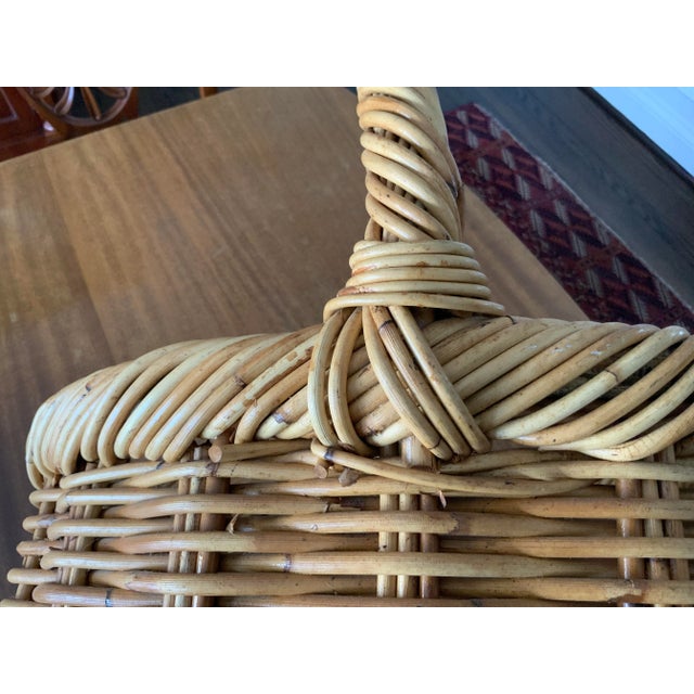 Light Yellow Large Vintage French Wicker Basket With Handle For Sale - Image 8 of 11