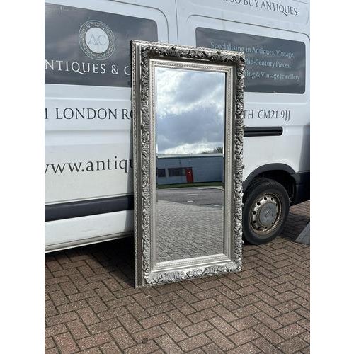 Large Full-Length Mirror with Silver Frame For Sale - Image 3 of 9