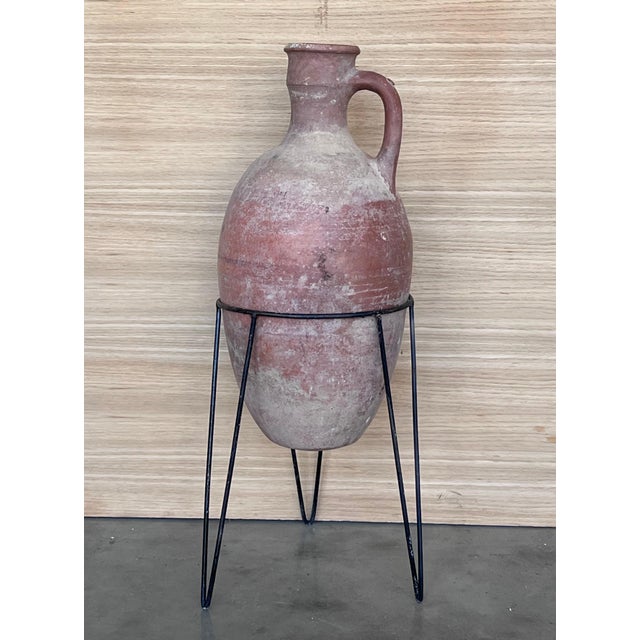 Terra Cotta 1890 Terracotta Amphora Vase or Jar with handle with metal support For Sale - Image 8 of 18