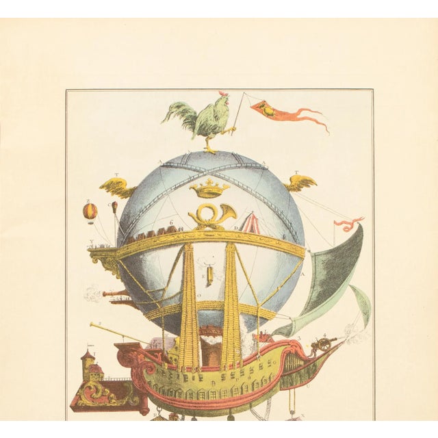 American 1956 "The Minerve Airship Intended for Discoveries, 1803", Large Vintage Offset Lithograph For Sale - Image 3 of 8