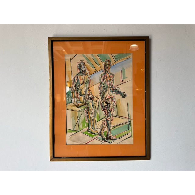 Abstract 1966 Vintage Abstract Watercolor on Paper Painting, Framed For Sale - Image 3 of 12