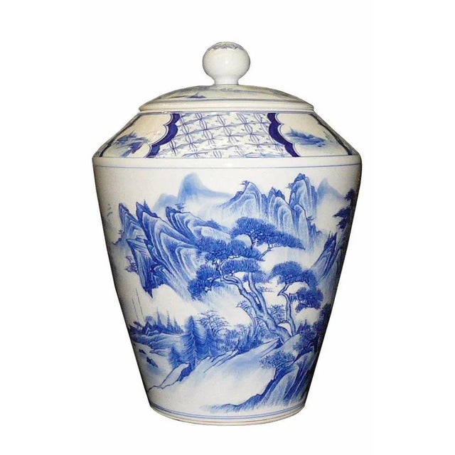 Chinese Porcelain Blue White Water Mountain Scenery Container For Sale In San Francisco - Image 6 of 6