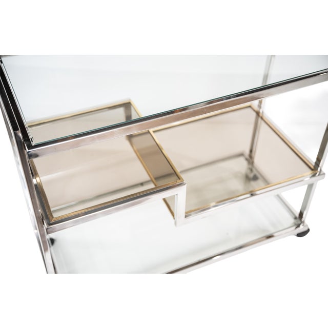 Italian Modern Drinks Cart or Bar Trolley of Chrome and Brass For Sale - Image 4 of 15