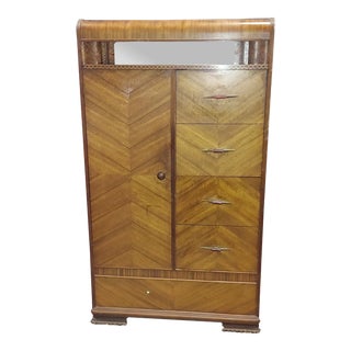 Vintage Waterfall Mirrored Top Wardrobe For Sale