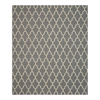 8x10 Gray Hand-Knotted Wool Trellis Linkage Geometric Modern Carpet Rug For Sale