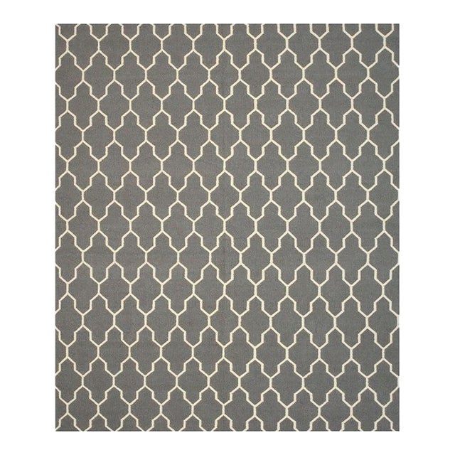 8x10 Gray Hand-Knotted Wool Trellis Linkage Geometric Modern Carpet Rug For Sale