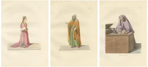 Florentine Grace and Jewish Scholar and Renaissance Notary in Costume, 1845, Paper, Set of 3