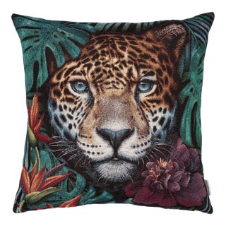 Majestic Leopard Woven Cushion With Feather Filler - 42x42cm (17"x17") For Sale